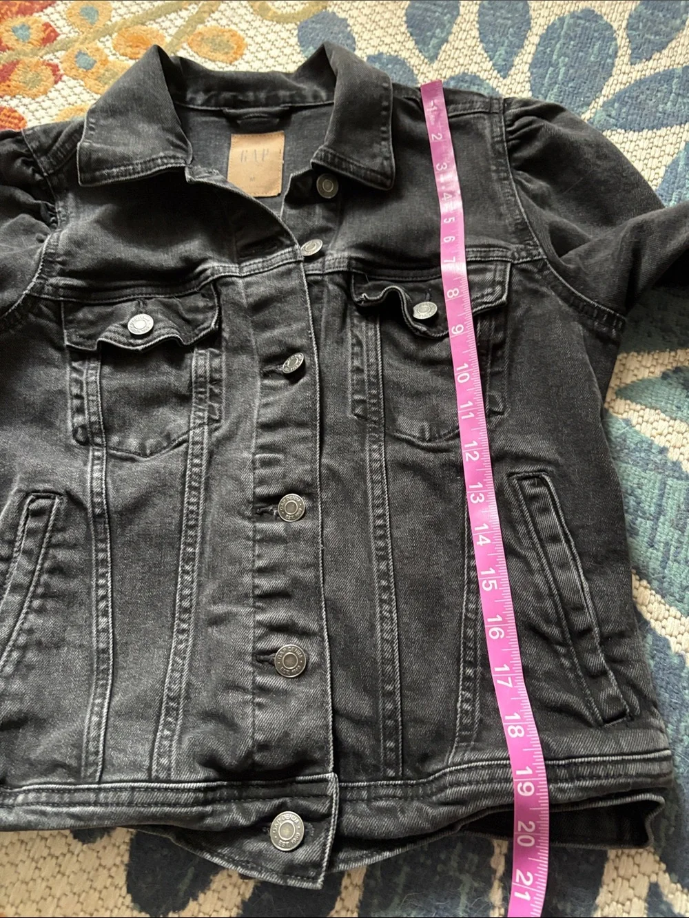 GAP Black Puff Sleeve Jean Jacket